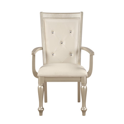 Chaise de salle à manger avec accoudoirs 24,5 x 24 x 39 en similicuir argenté - ensemble de 2 - chaise avec accoudoirs - argent - dossier capitonné en cristal