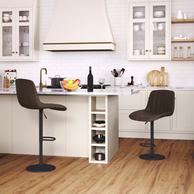 Adjustable Height Counter Stool with Metal Frame, Brown