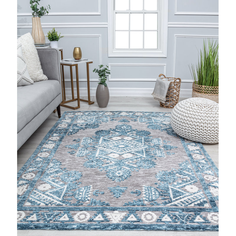 Tapis bleu bohème Gianna, Rectangle 5 pi x 7 pi
