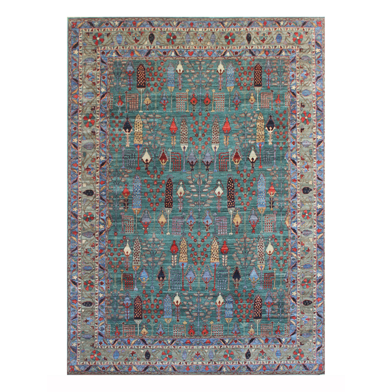 Tapis unique vert, rouge et bleu de 8 pi 11 po x 12 pi
