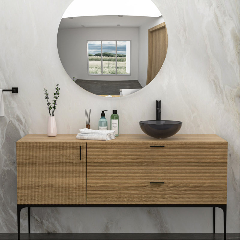 Vasque de salle de bain ovale moderne en verre trempé de 40 cm (16 po), gris