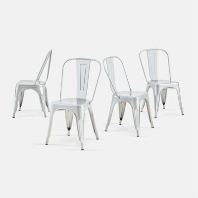 Set Of 4 Industrial Metal Dining Chairs 18 Inch Seat Height Stackable Indoor Outdoor, Lightweight Easy-Clean Surface, Easy Assembly, Durable Modern Design, For Kitchen Cafe Bar