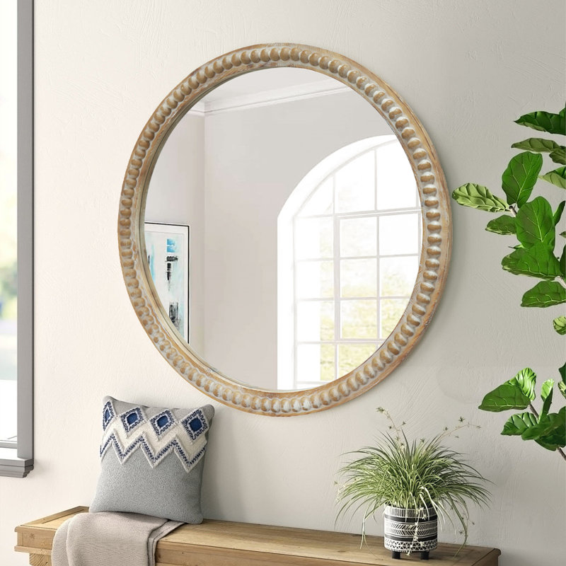 Miroir mural rond avec cadre perlé, 23,62 po x 23,62 po 