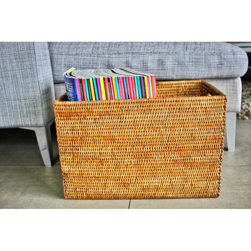 Panier rectangulaire en rotin, Brun miel