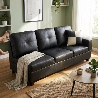 Breathable Faux Leather Sofa with Solid Wood Frame & Double Spring Support