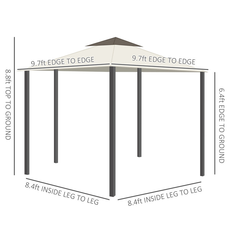Cream White 10' x 10' Aluminum Frame Patio Gazebo with Netting and Curtains