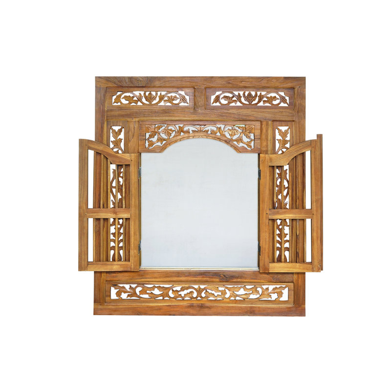 Boalsburg Solid Teak Wood Flat Wall Mirror, Teak