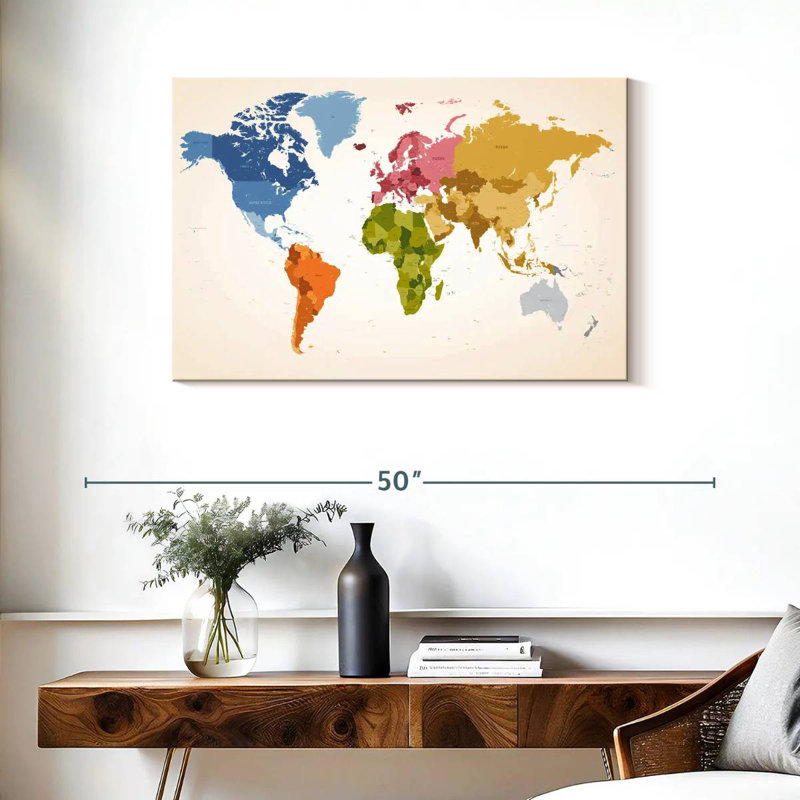 Carte du monde des couleurs rétro Aliaz, H 24 po x l 36 po