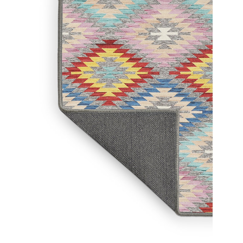 Tapis de zone rouge/jaune/rose contemporaine, Rectangle 4 pi x 6 pi