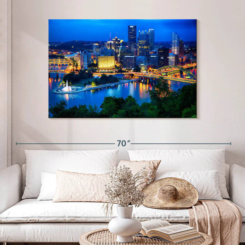 Sireci Pittsburgh Downtown Night Scenic View, 32" H x 48" W