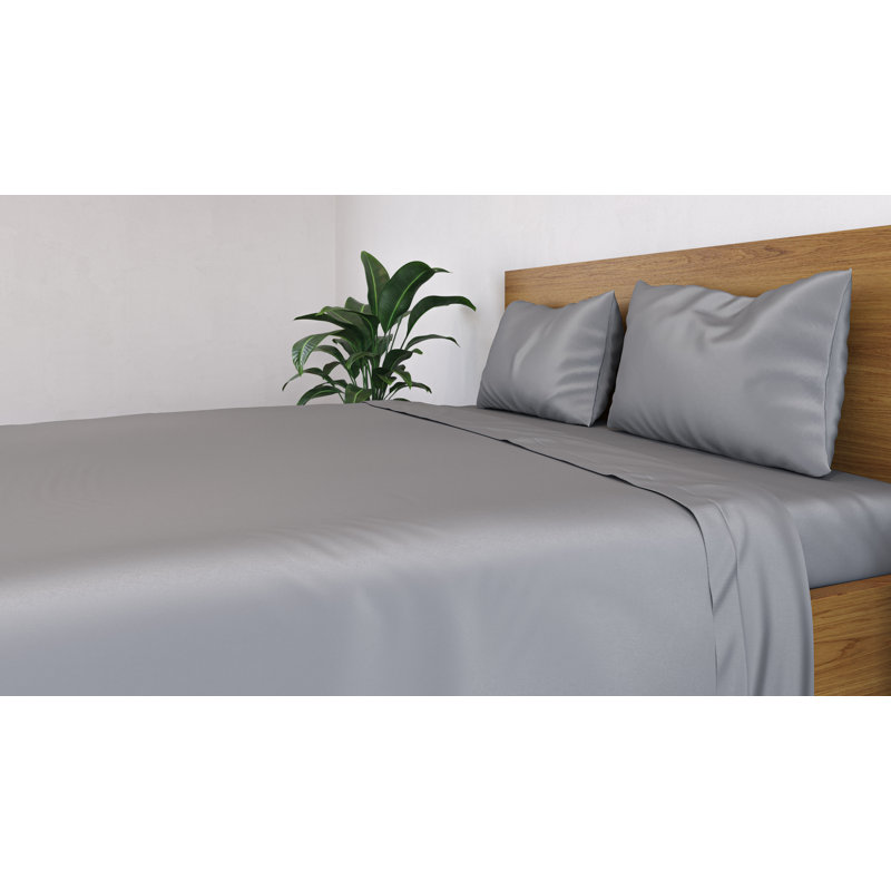 Panda 100% Bamboo Flat Sheet - Hypoallergenic and Breathable, Double (4'6), Quiet Grey