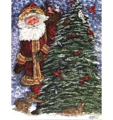Père noël sur le drapeau de jardin à deux côtés sur le toit