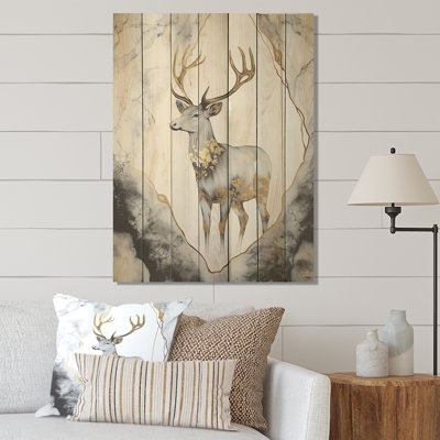 Minimalisme gris et doré I - animal cerf sur bois