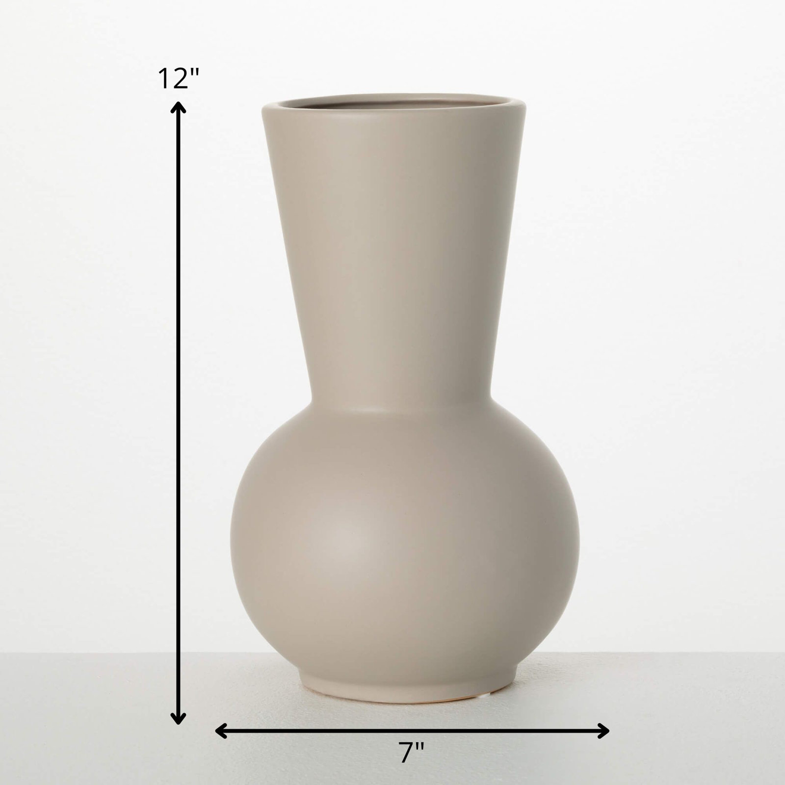 Dariana 12" Modern Matte Gourd Vase, Ceramic, Matte Gray