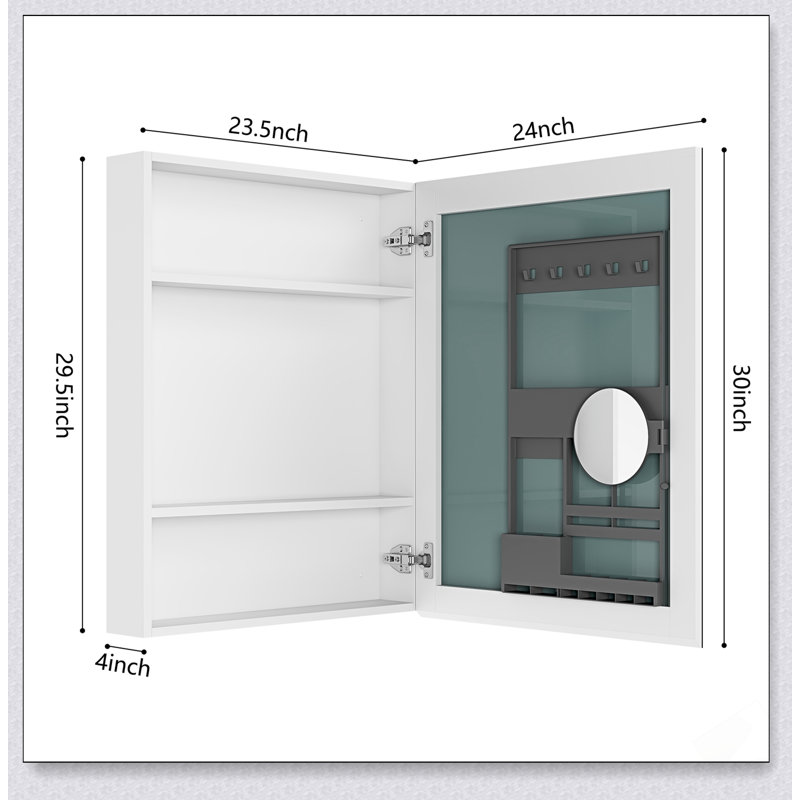 Armoire de rangement murale de 35 po x 28 po avec miroir, design moderne, 6 tablettes ouvertes et rangement intégré pour une vie organisée
