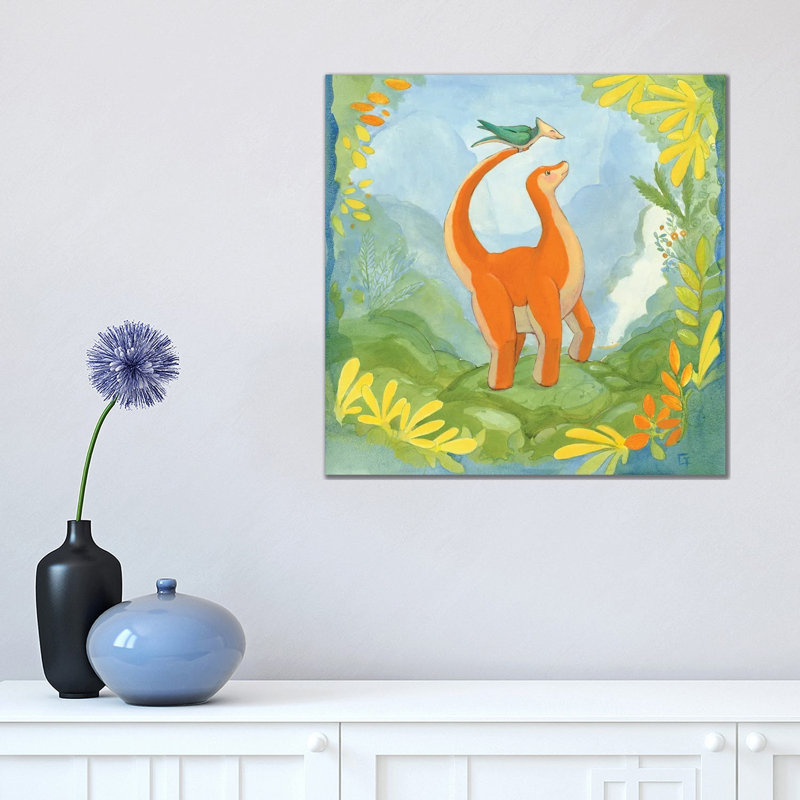Cuddly Brontosaurus - Wrapped Canvas Painting, 45.72 cm H x 45.72 cm W x 3.175 cm D