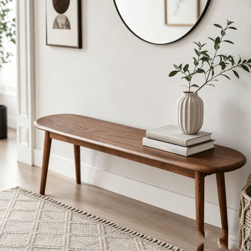 Natural Oak Wood Dining Bench, Walnut