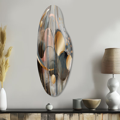 Abstract Shapes And Lines III - Marble Asymmetrical Metal Wall Art, Gold Curved Metal Art Print