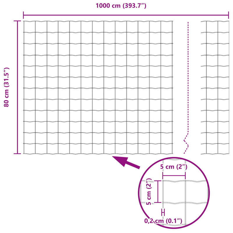Vidaxl Fence With Posts Steel, Silver, 80cm H x 1000cm W x 2.7cm D