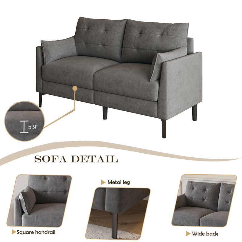 57'' Loveseat Sofas,Round Arm Sofa with 2 Pillows, Dark Gray Fabric