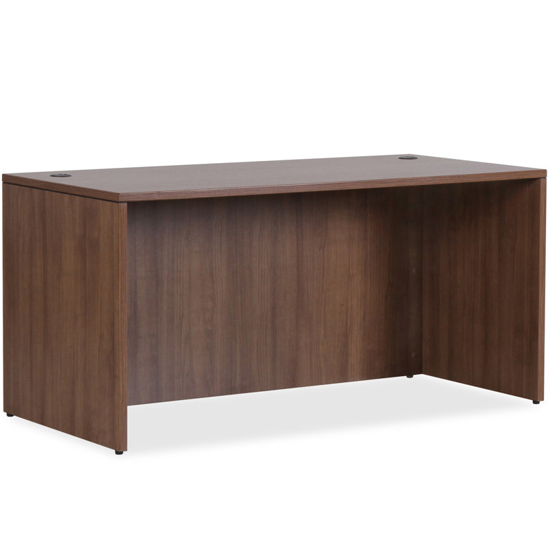 Modern Walnut Laminate Rectangular Office Desk with Privacy Panel