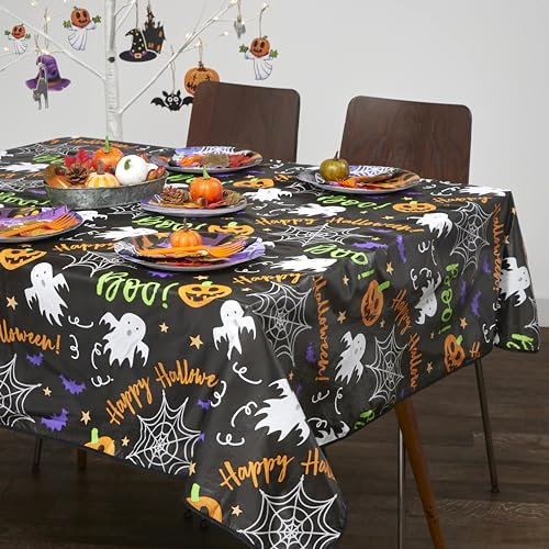 PVC Tablecloth Halloween Design 52x70in - Spooky Night Delight, 52cm W x 228cm L