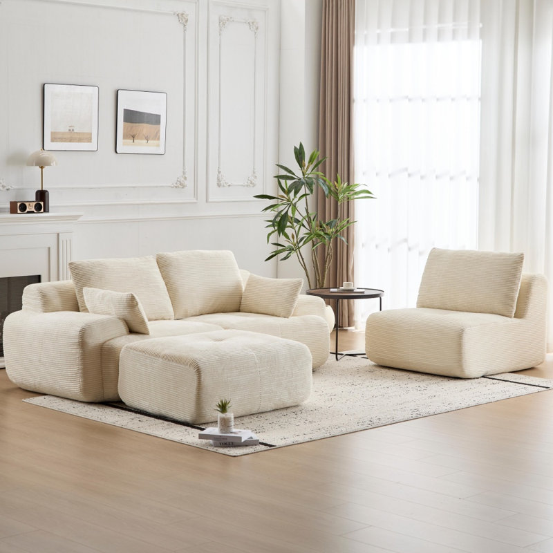 Modular Customizable Corduroy Sofa - Pet-friendly Memory Foam Couch, No-assembly Multi-room Seater