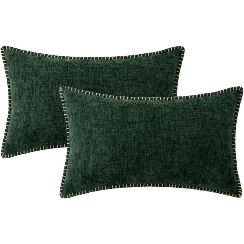 Housses de coussin lombaires en chenille de Noël vert foncé, taies décoratives douces et douillettes