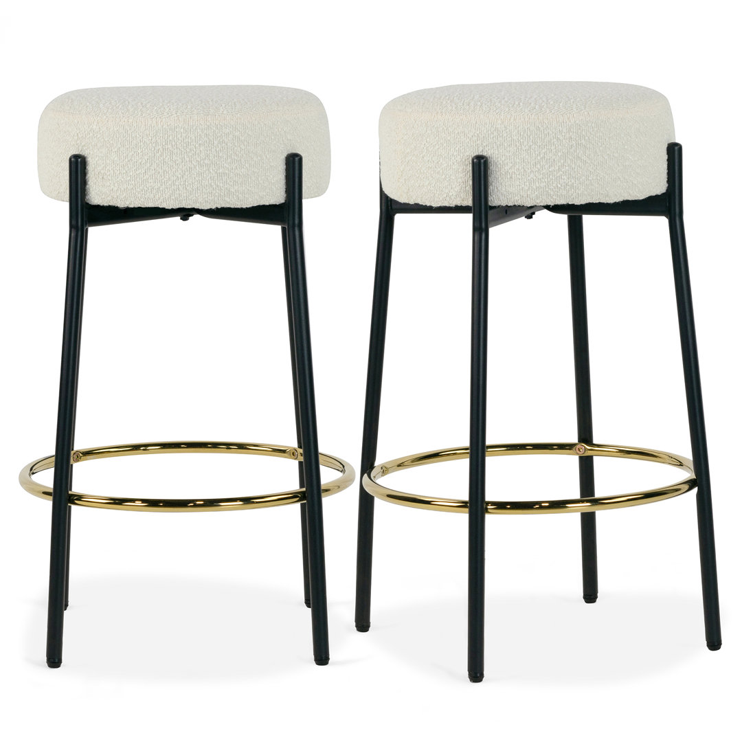 Beesan Boucle Backless Stool with Metal Legs (Set of 2) (Set of 2) Wade Logan® 