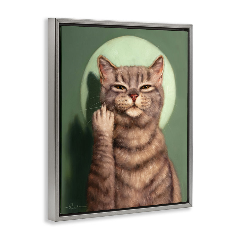 Chat et doigt du milieu, Cadre flottant gris lustré, H 21 po x l 17 po