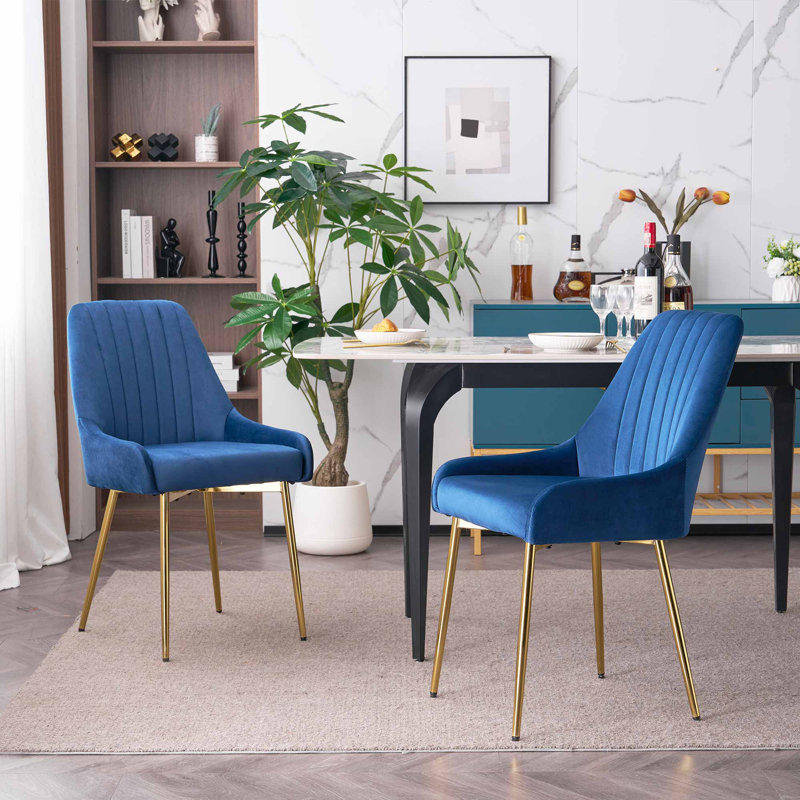 Maulsby Tufted Velvet Dining Chair, Navy, 2