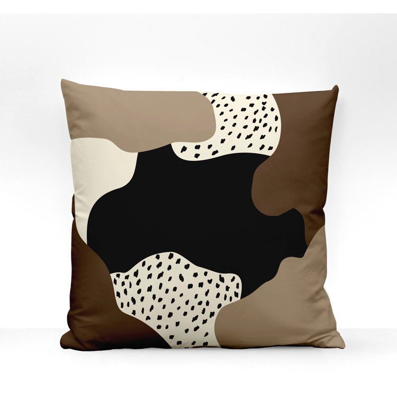 Coussin décoratif intérieur / extérieur en polyester filé Jada, 15 po x 15 po, Noir / blanc cassé / beige