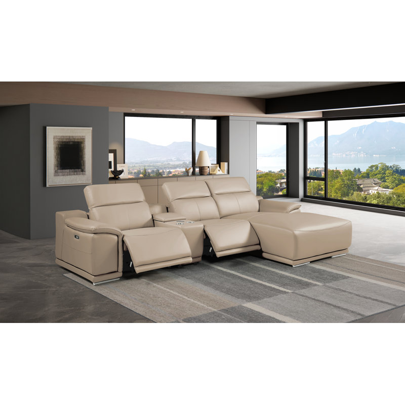 Canapé modulaire en L italien 4 pièces DivanItalia, Cuir véritable crème, Orienté à droite
