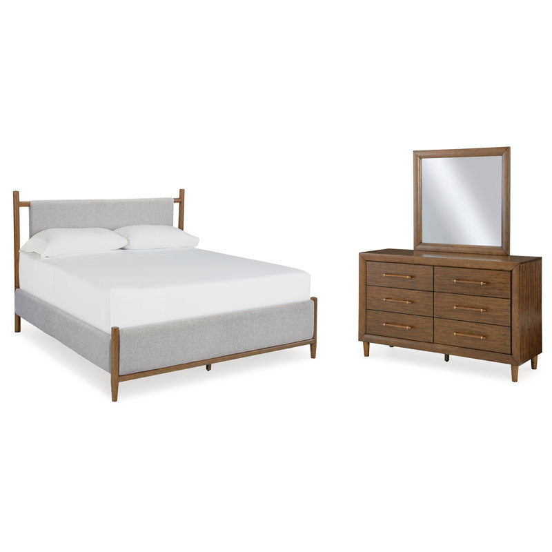 Très grand lit tapissier, commode et miroir Lyncott