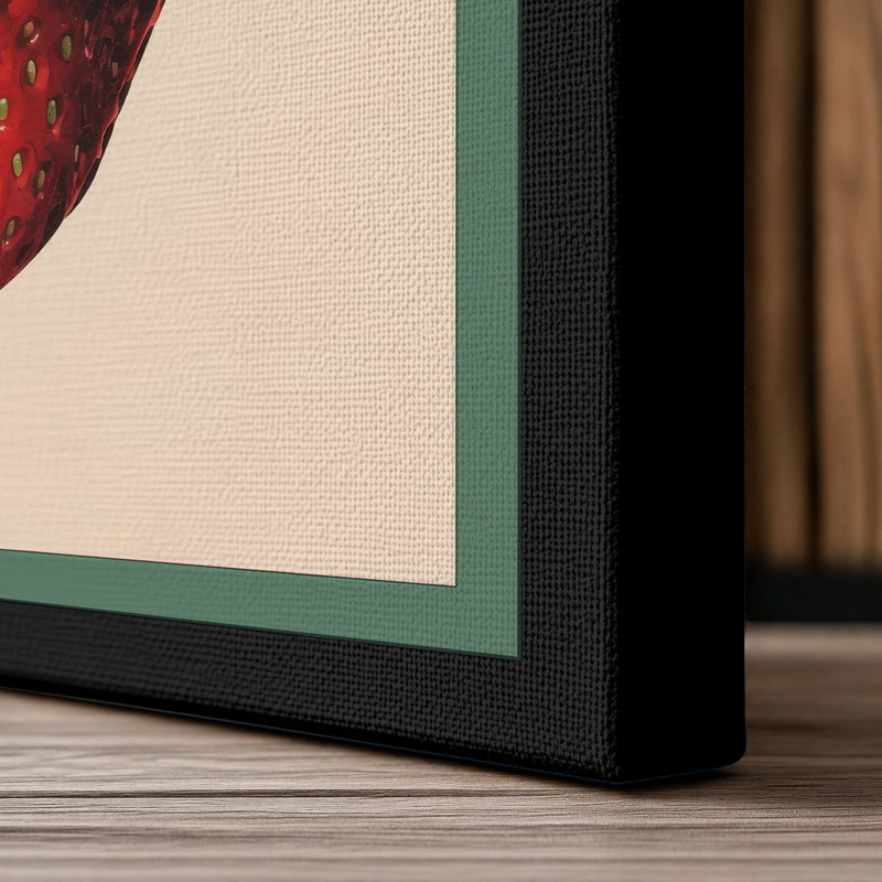 Strawberry Study Botanical - Wrapped Canvas, 18x12 - 45.7 x 30.5 cm, Black Border