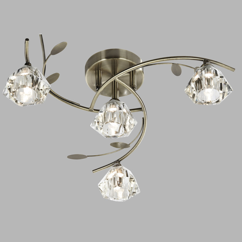 Alan Glass Semi Flush Mount, Antique Brass