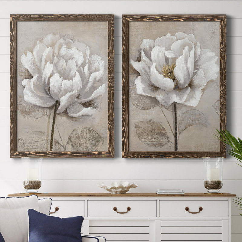 "Soft White I", ensemble de 2 reproductions d'art, H 31,5 po x l 47 po, Toile avec cadre photo sans passe-partout, Noyer