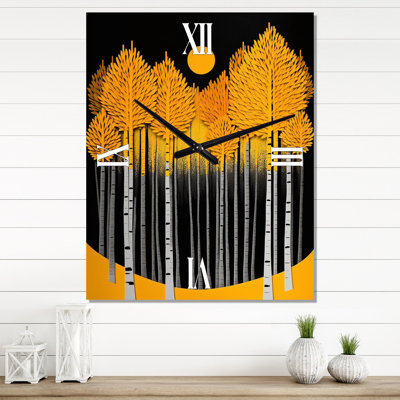 Horloge murale moderne arbres jaunes dans la forêt