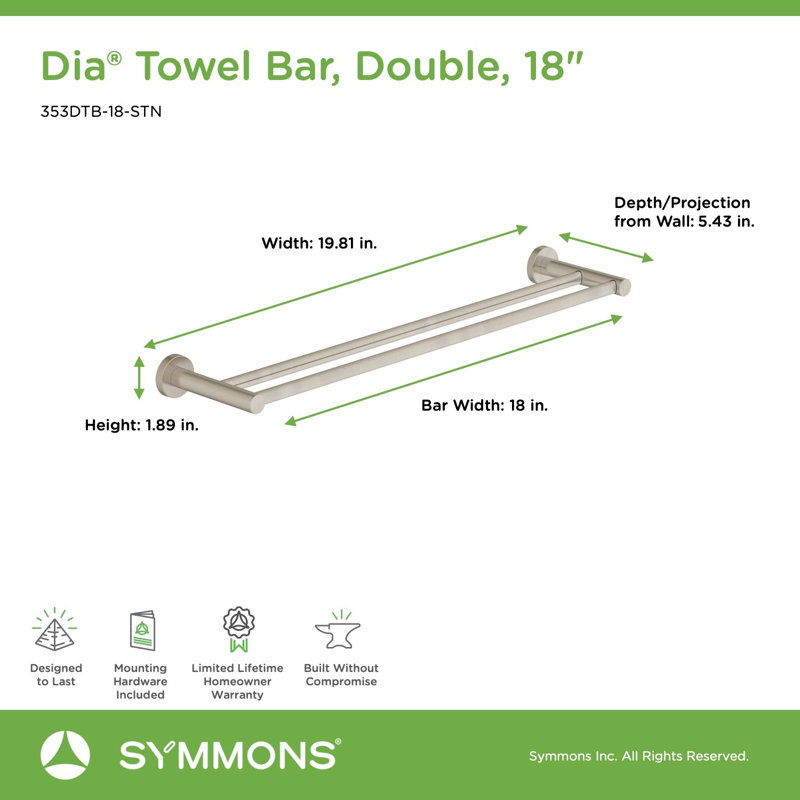 Dia 18" Wall Mounted Double Towel Bar, Satin Nickel
