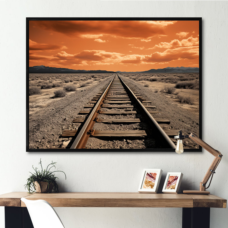Train sur rails, impression de minimalisme sur toile, Cadre flottant noir, H 16 po x l 32 po x P 1 po