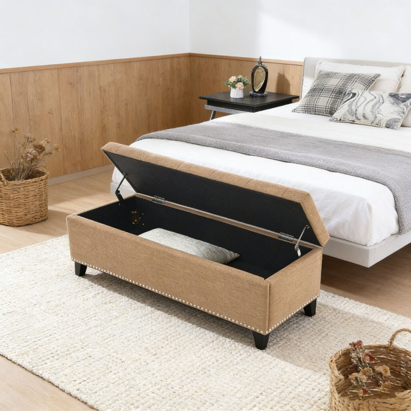 Repose-pieds 47,5 po, banc de rangement en lin, Brown
