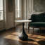 Table basse d'appoint en métal, table à piédestal pour le salon, texture martelée à la main, blanc et noir