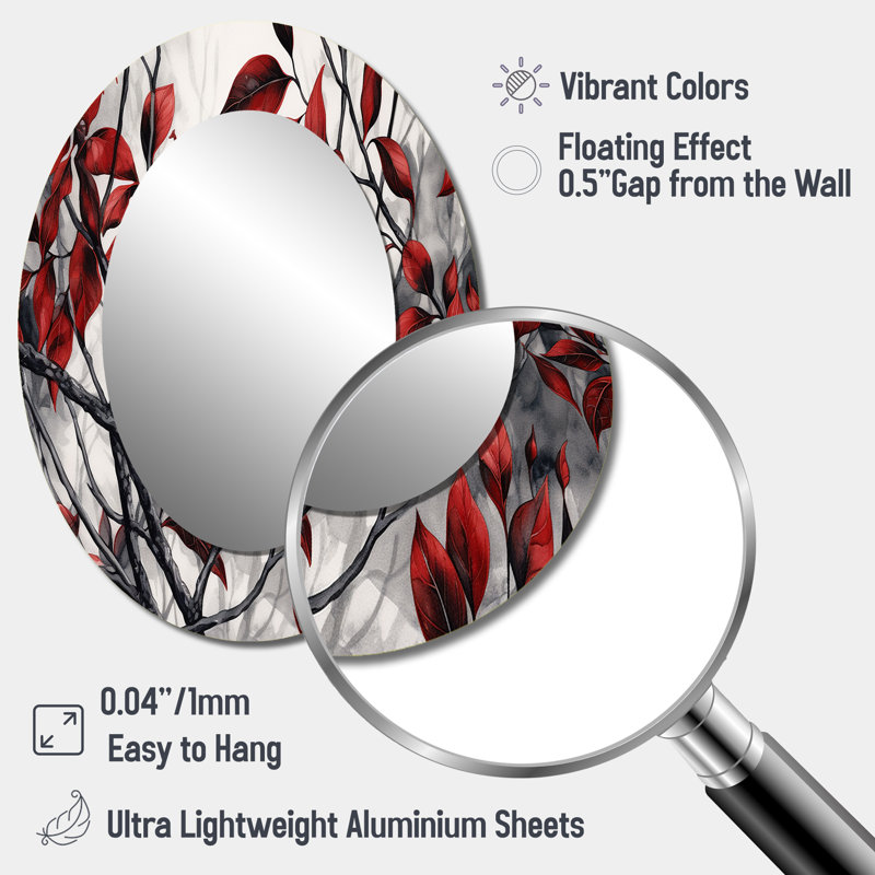 Miroir mural ovale rouge sur fond gris VI, 40 po x 30 po