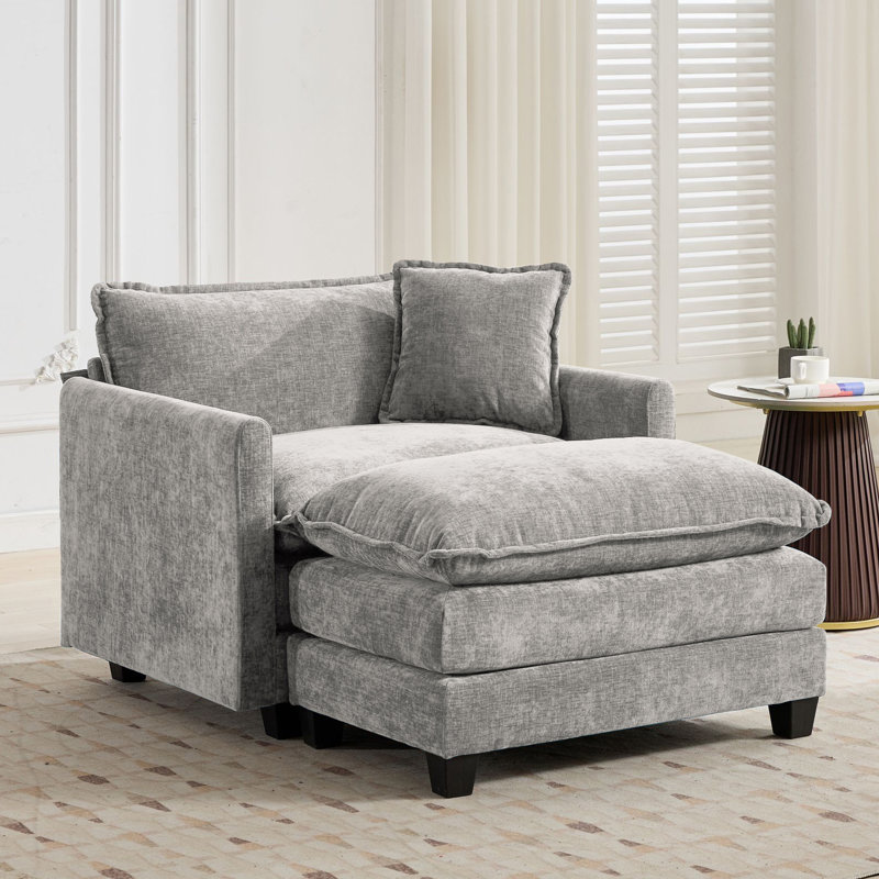 Fauteuil d'appoint surdimensionné en chenille de nuage avec repose-pieds Schmucker, Gris