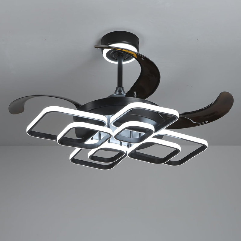 Ventilateurs de plafond 48 "avec lumières et télécommande à intensité variable 3000-6000K DEL Morden, 6 vitesses de vent, lustre noir pour le salon de la chambre à coucher