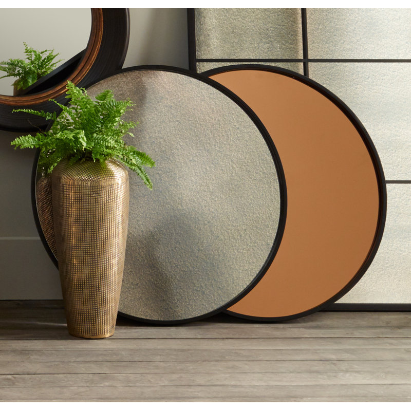 Karlie Wood Flat Wall Mirror, Matt Black/Foxed Glass