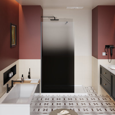 34.In W X 72.In H Shower Door Fixed, 1/4 Inch Thick Black Gradient Tempered Glass Shower Door With Stainless Steel Rod For Walk-In Shower, Black