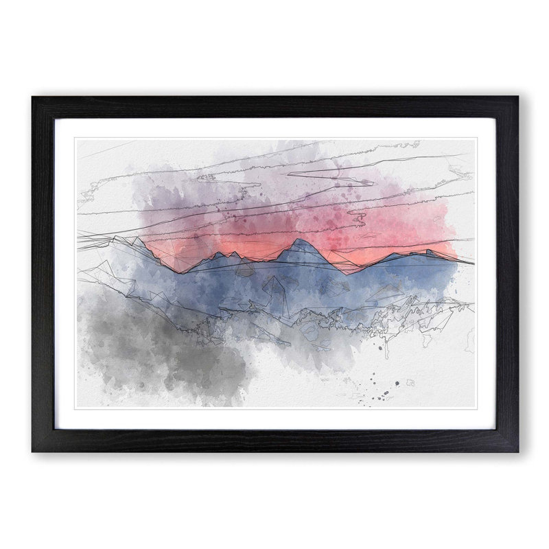 Mountain Ridge Sunset in Abstract - Picture Frame Graphic Art Print, Black Framed, 27cm H x 36cm W x 2cm D