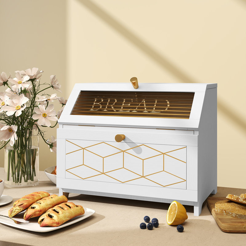 Boîte à pain à motif géométrique - Solution de rangement élégante pour la cuisine, Blanc