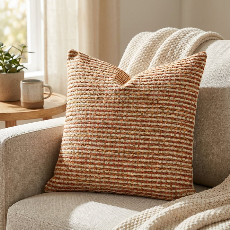 Coussin de luxe Jade Jesper, 18 po x 18 po, Orange / beige, Coussin décoratif
